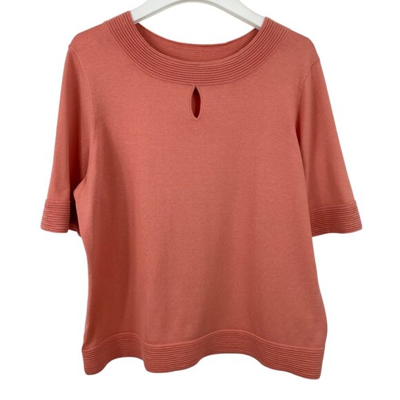 Pendleton Womens Coral Knit Top W/ Ribbed Details & Keyhole Neckline XL Petite - Picture 1 of 7